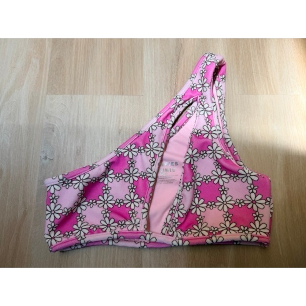Frankie's Bikinis Pink Daisy One Shoulder Bikini Top Size S